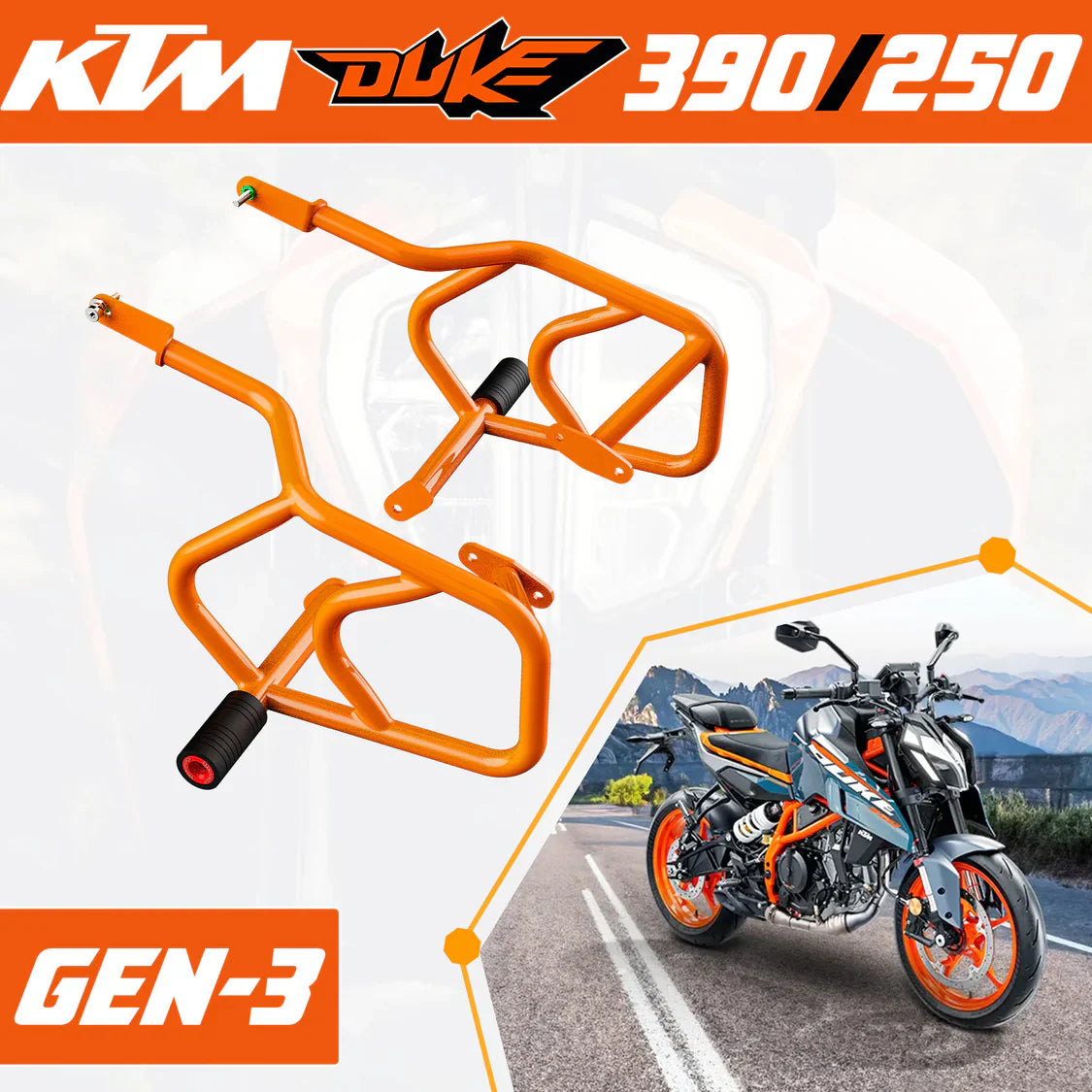 CRASH GUARD (PAIR) - Orange for KTM DUKE 390 Gen 3
