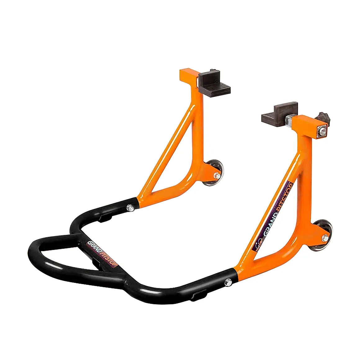 Dismantable Rear Paddock Stand with Skate Wheels - Black + Orange - (Bike Wt upto: 450 kgs)