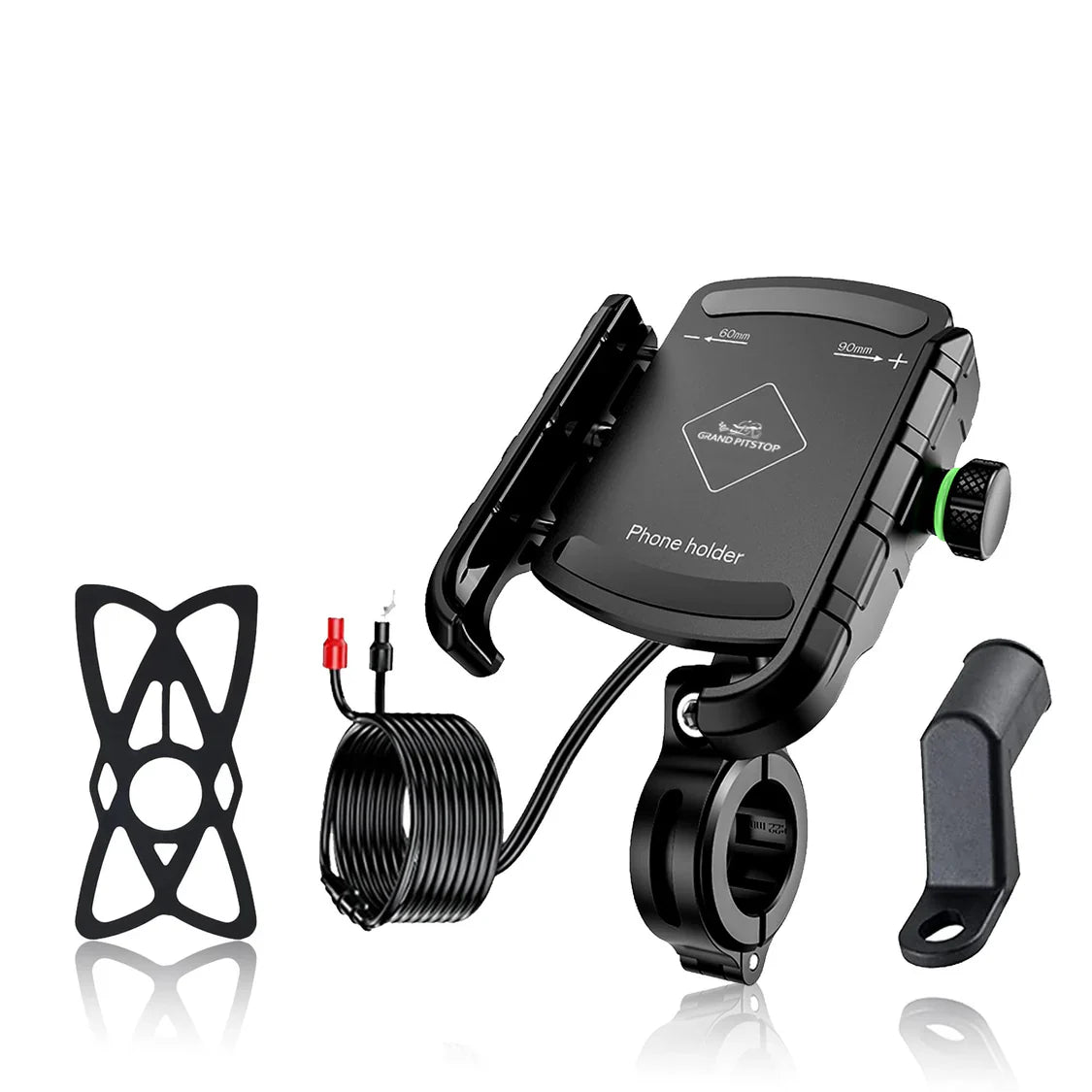 Jaw Grip Aluminium Mobile Holder with Charger - Black