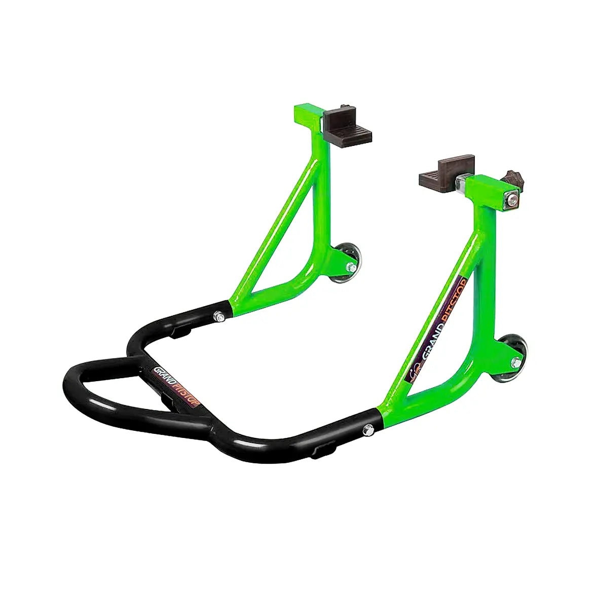 Dismantable Rear Paddock Stand with Skate Wheels - Black + Green - (Bike Wt upto: 450 kgs)