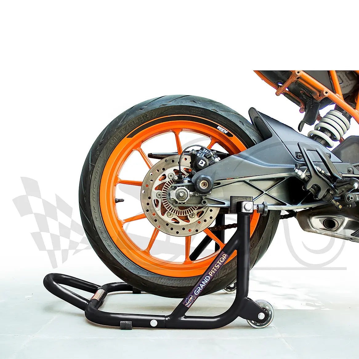Dismantable Rear Paddock Stand with Skate Wheels - Black - (Bike Wt upto: 450 kgs)