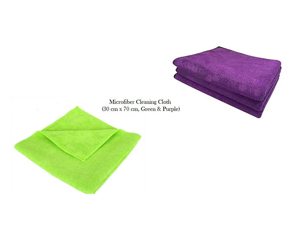 Microfibre Cleaning Cloth - Car / Motorbike - 30 cm X 70 cm - 1 Purple, 1 Green