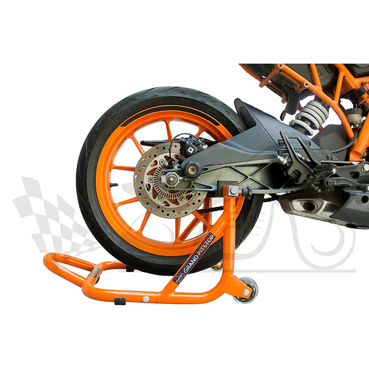 Dismantable Rear Paddock Stand with Skate Wheels - Orange - (Bike Wt upto: 450 kgs