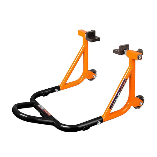 Dismantable Rear Paddock Stand with Skate Wheels - Black + Orange - (Bike Wt upto: 450 kgs)