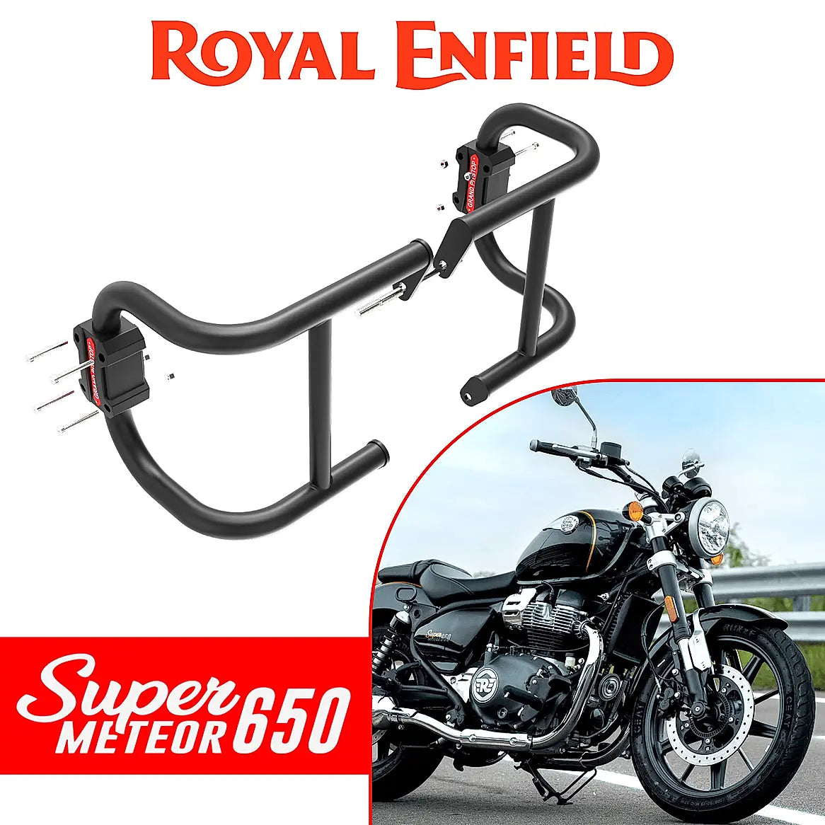 CRASH GUARD (PAIR) for Royal Enfield Super Meteor 650 - Black